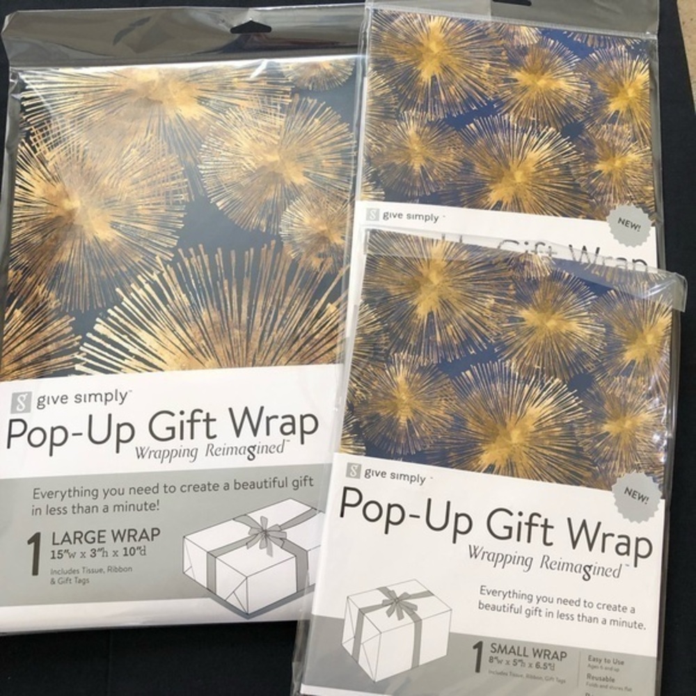 Holiday Christmas Gift Box Bundle 1 large 2 small Navy & Gold